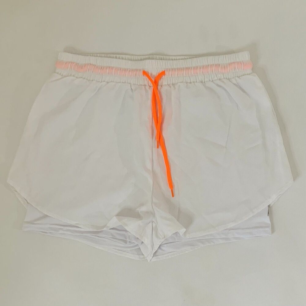 NWOT Shein Athletic Shorts Women L White Stretch Lined Sport Running Workout Gym